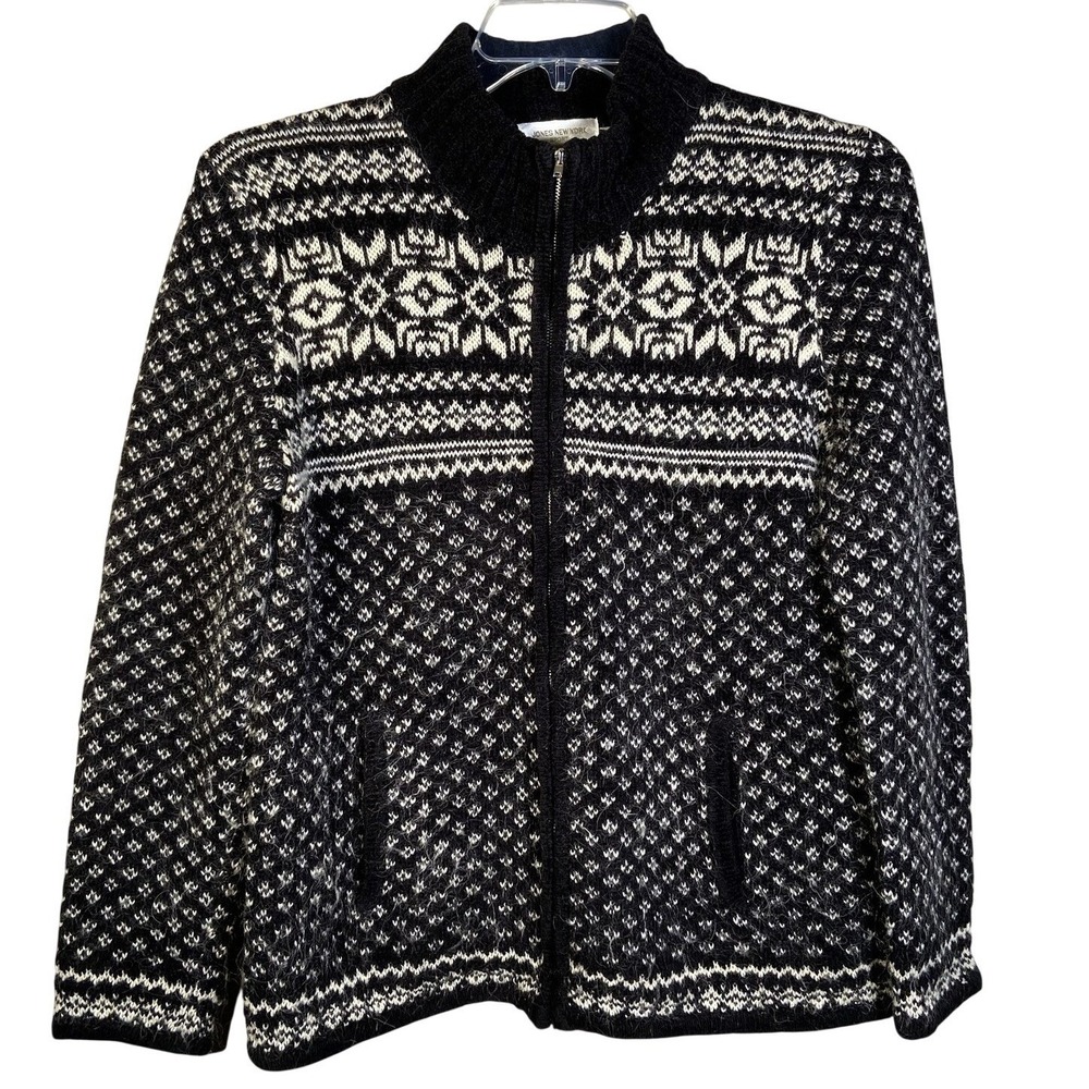 Jones New York Nordic Sweater Jacket Wool Blend Zip Womens Medium